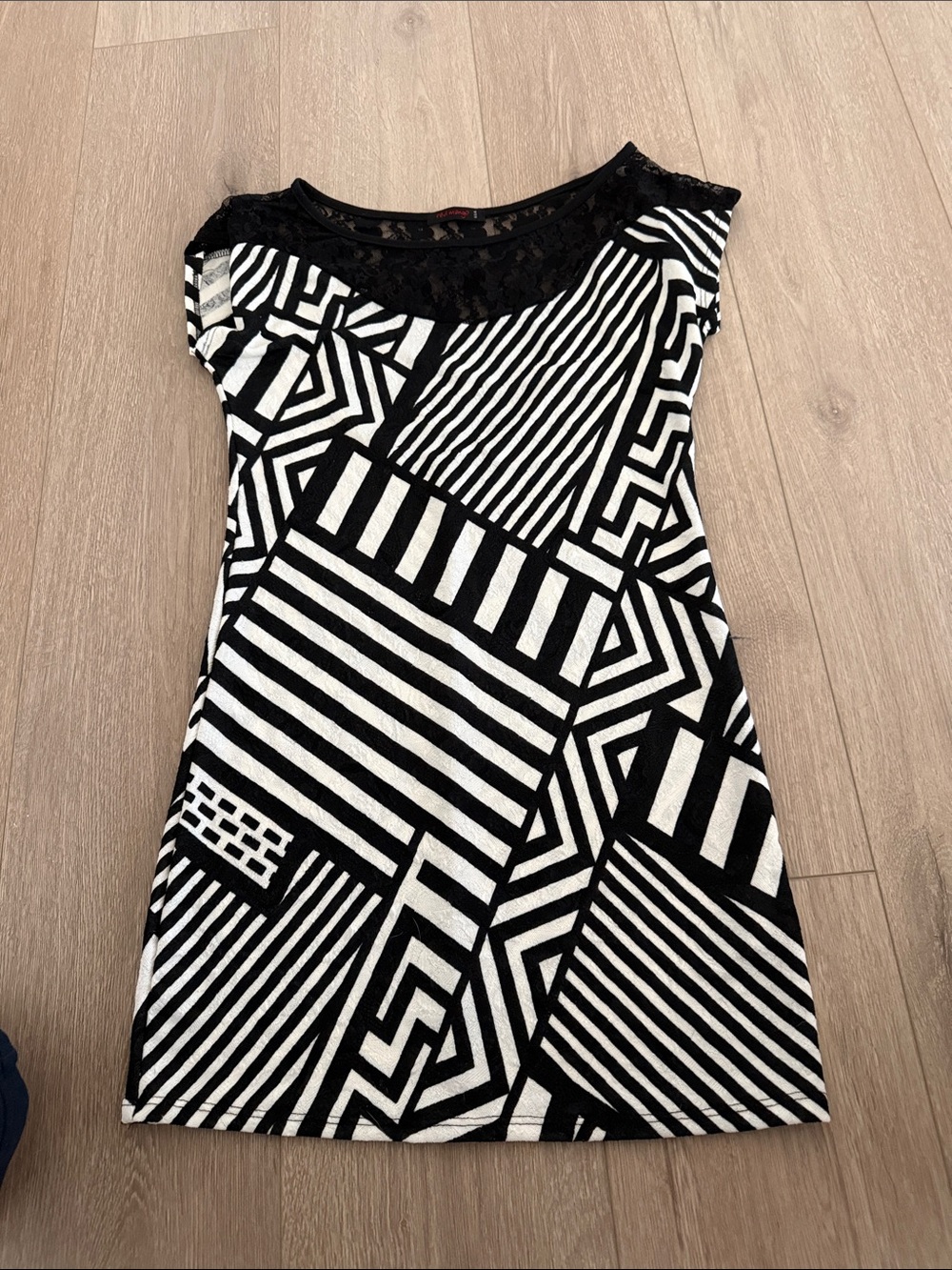 Black & White Geometric Lace Yoke Dress